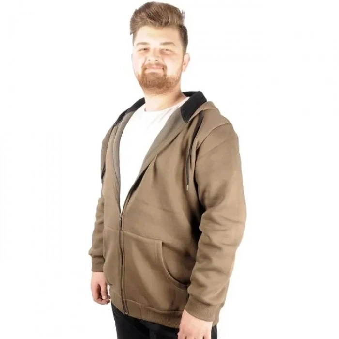 Sweatshirt Kapüşonlu Fermuarlı Basic Haki