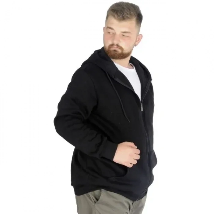 Sweatshirt Kapüşonlu Fermuarlı Basic Siyah
