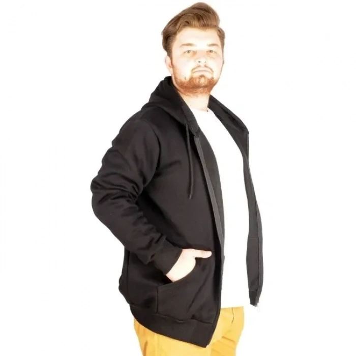 Sweatshirt Kapüşonlu Fermuarlı Basic Siyah