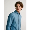 Erkek Premium %100 Linen (Keten) Regular Fit Yaka Düğmeli Gömlek - Indigo