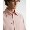 Erkek Premium %100 Linen (Keten) Regular Fit Yaka Düğmeli Gömlek - Pembe