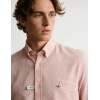 Erkek Premium %100 Linen (Keten) Regular Fit Yaka Düğmeli Gömlek - Pembe