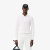 Erkek Regular Fit Uzun Kollu Beyaz Pike Paris Polo