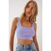 Fitilli Kalın Askılı Pamuklu Örme Crop Lila