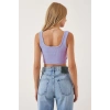 Fitilli Kalın Askılı Pamuklu Örme Crop Lila