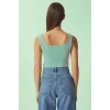 Fitilli Kalın Askılı Pamuklu Örme Crop Su Yeşili
