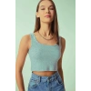 Fitilli Kalın Askılı Pamuklu Örme Crop Su Yeşili