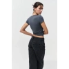 Kadın Bisiklet Yaka Regular Kalıp T-shirt Antrasit