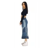 Mavi Patchwork Desenli Denim Kot Etek
