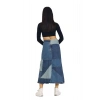 Mavi Patchwork Desenli Denim Kot Etek