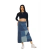 Mavi Patchwork Desenli Denim Kot Etek