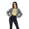 Önü Baskılı Bisiklet Yaka Kadın Sweatshirt