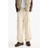 Oversize %100 Cotton Erkek Kot Kargo Pantolon Bej