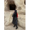 Premium Kalite Katlı Yaka Deri Apoletli Kaban - Siyah