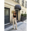 Su Yolu Çizgili Cepli Pantolon - Bej