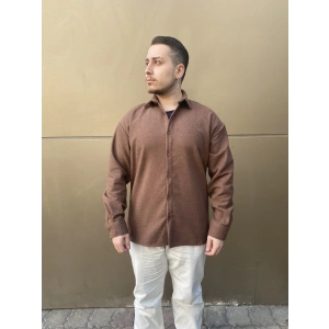 Erkek Premium Kaşe Gömlek - Kahverengi