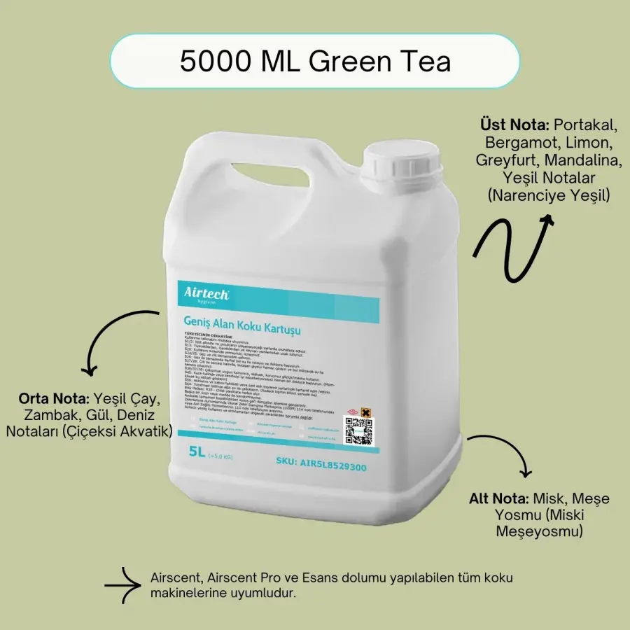 Airtech 5000 ML Yeşil Çay Oda Koku Makine Kartuşu Esansı