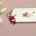 Limoge Çiçek Desenli Altın Kulplu Dikdörtgen Porselen Sunum Tabağı – 39×19 cm (Ayaklı)