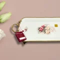 Limoge Çiçek Desenli Altın Kulplu Dikdörtgen Porselen Sunum Tabağı – 39×19 cm (Ayaklı)
