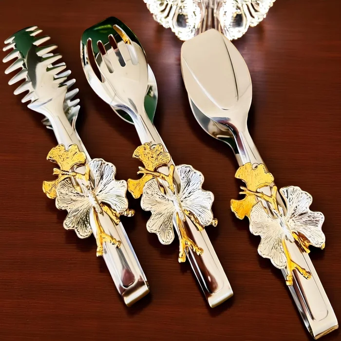 Kelebek Detaylı Gold Servis Maşası Seti