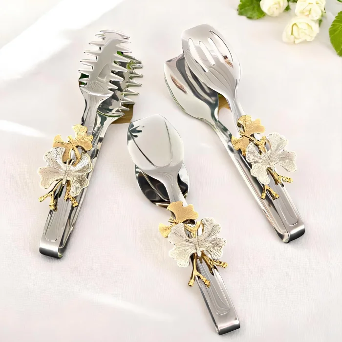 Kelebek Detaylı Gold Servis Maşası Seti