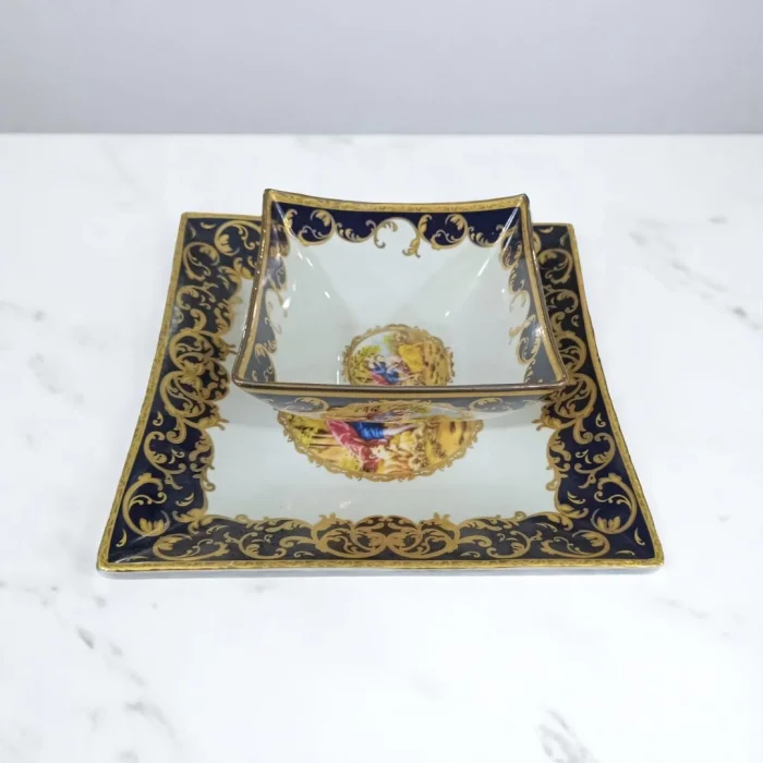 Barok Desenli Lüks Porselen Kare Tabak Seti – 6 Kişilik (12 Parça)