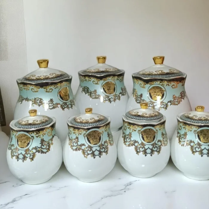 Altın Detaylı Klasik Desenli Porselen Baharatlık Seti – 7 Parça