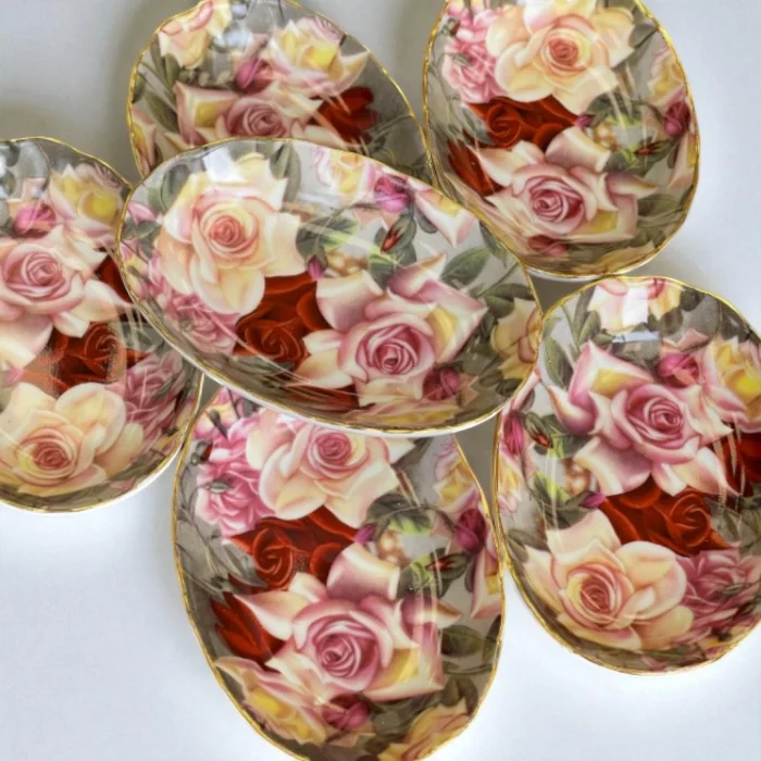 İthal Porselen Gül Desenli Lokumluk (10 cm – 6’lı Set)