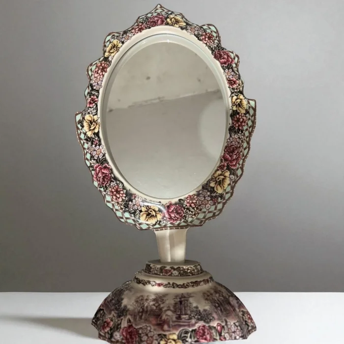İthal Fine Porcelain Çiçek Desenli Dekoratif Ayna
