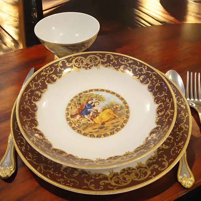 BAWARIA 12 Kişilik 52 Parça Rokoko Tarzı Altın Yaldızlı Yemek Takımı