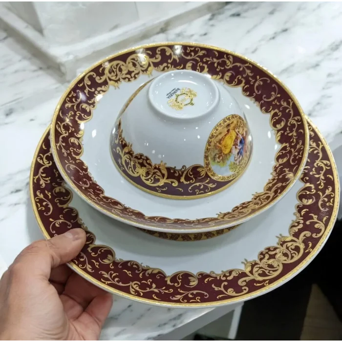 BAWARIA 12 Kişilik 52 Parça Rokoko Tarzı Altın Yaldızlı Yemek Takımı