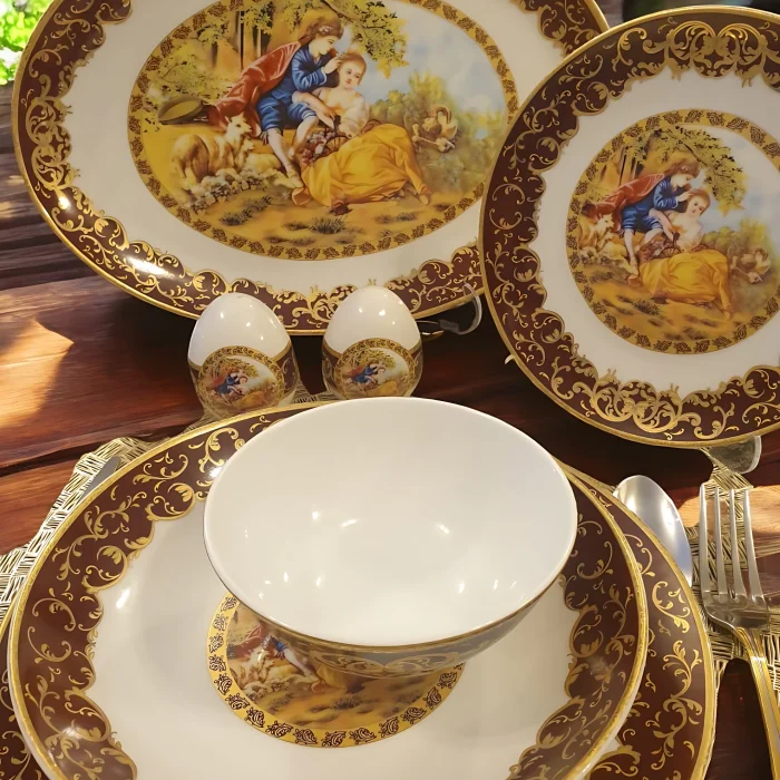 BAWARIA 12 Kişilik 52 Parça Rokoko Tarzı Altın Yaldızlı Yemek Takımı