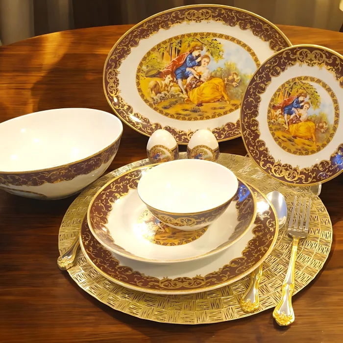 BAWARIA 12 Kişilik 52 Parça Rokoko Tarzı Altın Yaldızlı Yemek Takımı