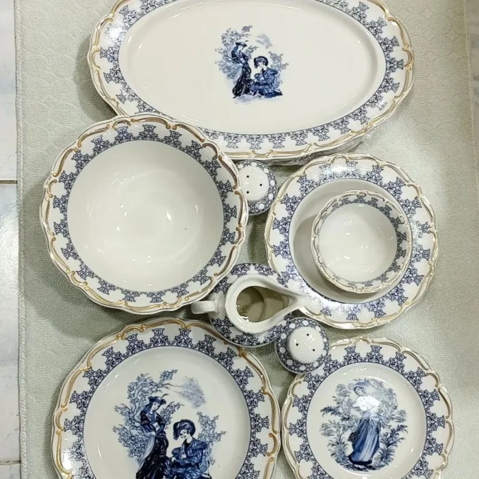 Vintage Desenli Porselen Yemek Takımı 56 Parça 12 Kişilik