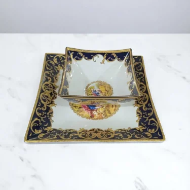 Barok Desenli Lüks Porselen Kare Tabak Seti – 6 Kişilik (12 Parça)