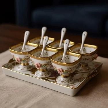 İthal Fine Porcelain Altın Yaldızlı 6’lı Dondurmalık Seti