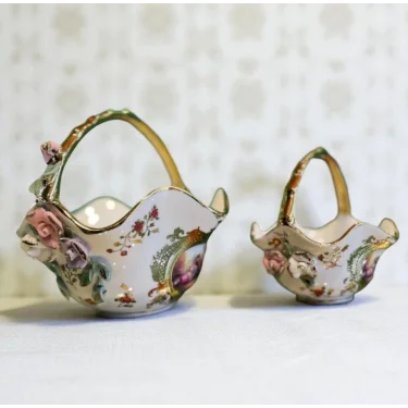 Büyük ve Küçük Porselen Sepet İkili Set