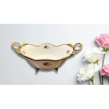 Limoge Çiçek Desenli Altın Detaylı Porselen Sunum Kasesi