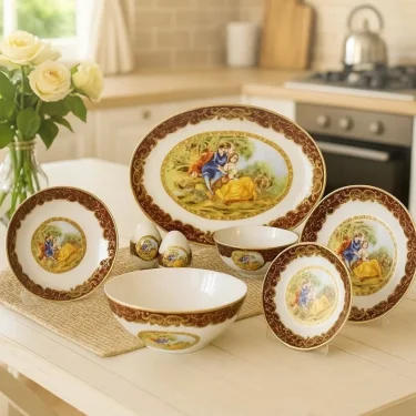 BAWARIA 12 Kişilik 52 Parça Rokoko Tarzı Altın Yaldızlı Yemek Takımı