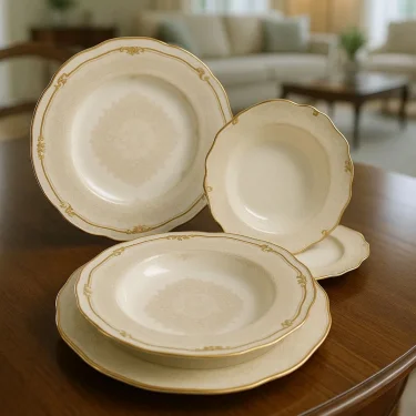 Zarif Koleksiyon Altın İşlemeli 6 kişilik Porselen Yemek Takımı