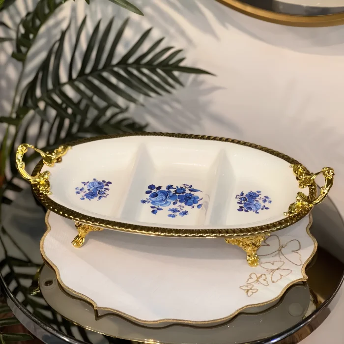 Altın Varaklı Porselen Bölmeli Sunum Tabağı