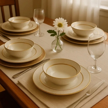 24 Parça 6 Kişilik Lüks Yemek Takımı – Altın Yaldızlı Desenli