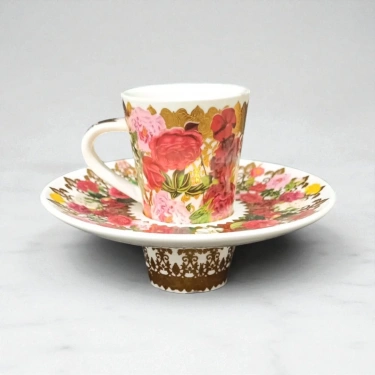 Rose Gold 6lı Çiçek Desenli Altın Yaldızlı Kahve Fincanı Seti