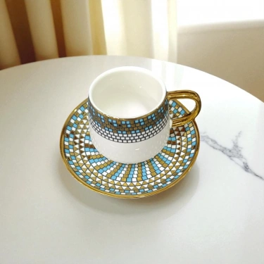 Mosaic Gold 6lı Mozaik Desenli Kahve Fincanı Seti – Modern ve Zarif Dokunuş