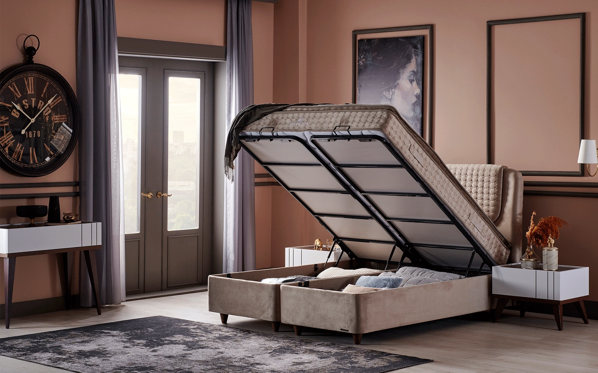 Aris Bed Frame with Storage Case - 160 Cm