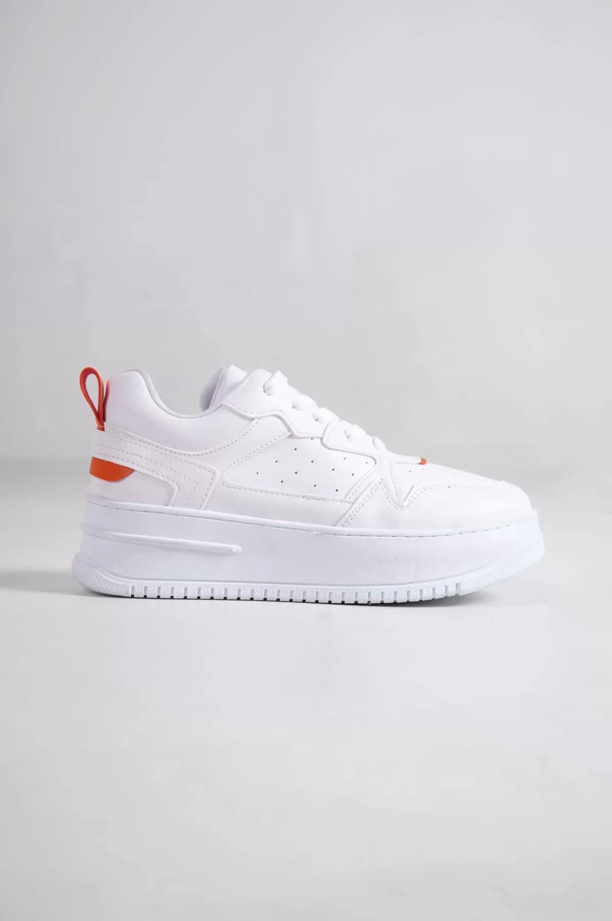 ALESSI Bağcıklı Ortopedik Taban Kadın Sneaker Spor Ayakkabı BT - Beyaz/Turuncu