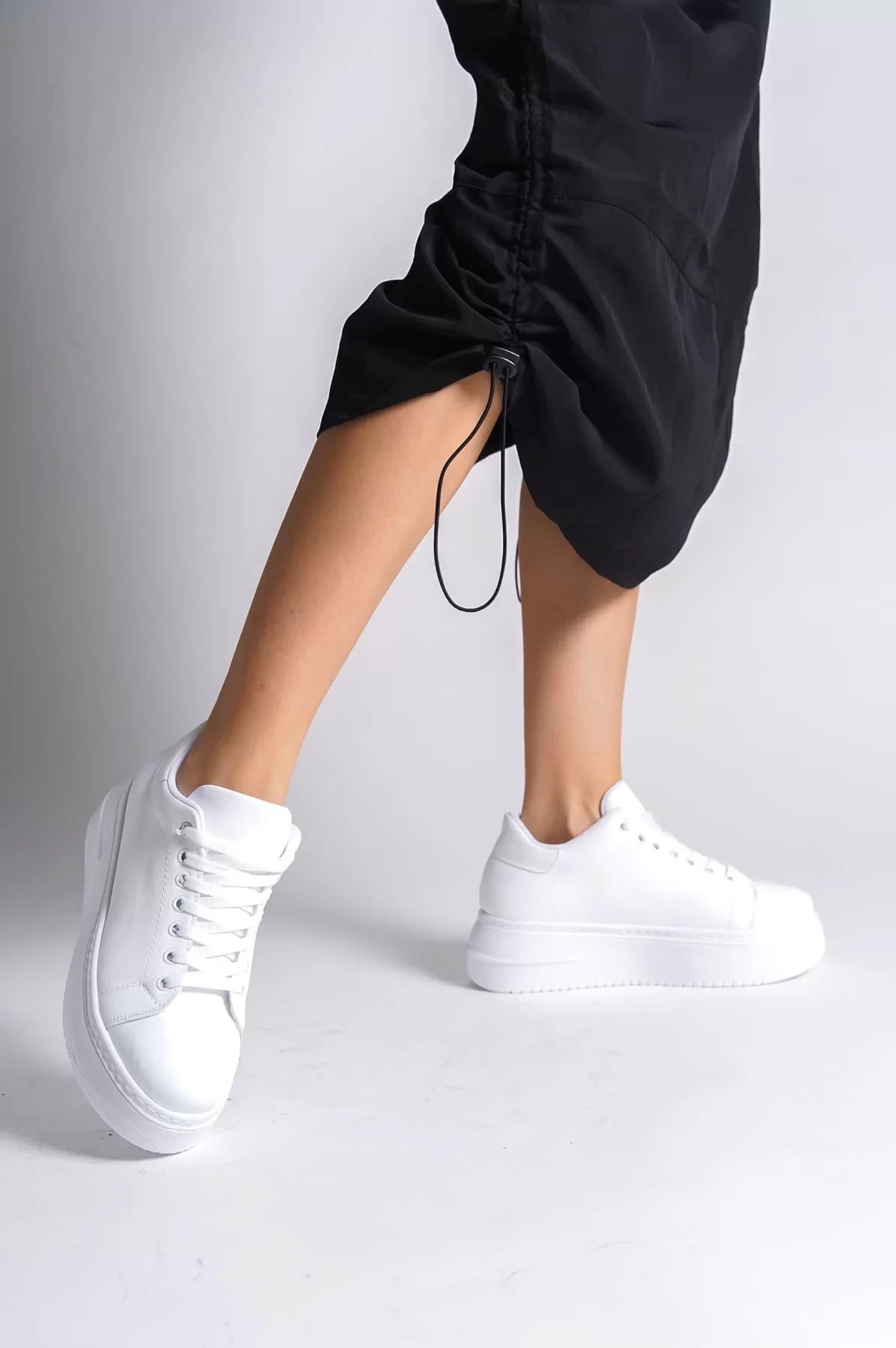 BIANA Bağcıklı Ortopedik Taban Kadın Sneaker Spor Ayakkabı  BT - Beyaz