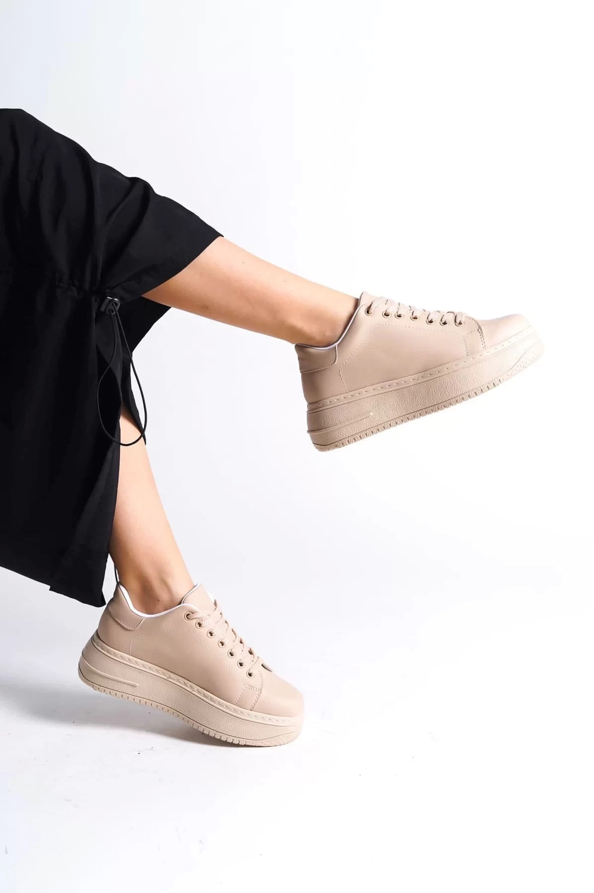 BIANA Bağcıklı Ortopedik Taban Kadın Sneaker Spor Ayakkabı TT - Ten