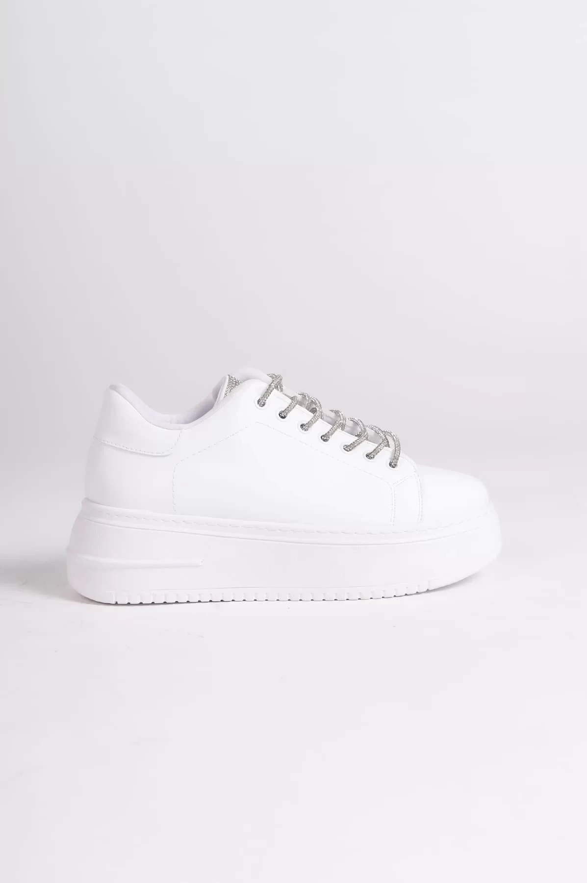 DELLA Bağcıklı Ortopedik Taban Taşlı Kadın Sneaker Spor Ayakkabı BT - Beyaz