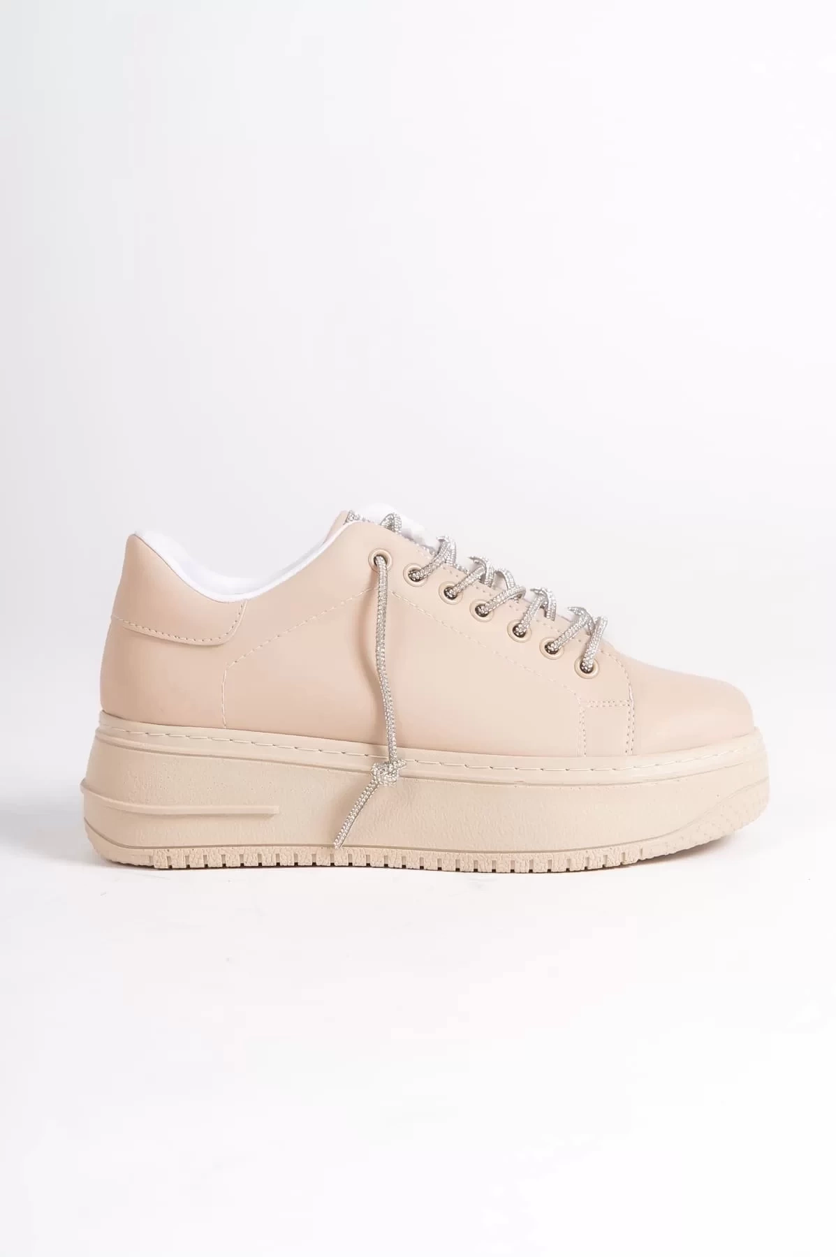 DELLA Bağcıklı Ortopedik Taban Taşlı Kadın Sneaker Spor Ayakkabı TT - Ten